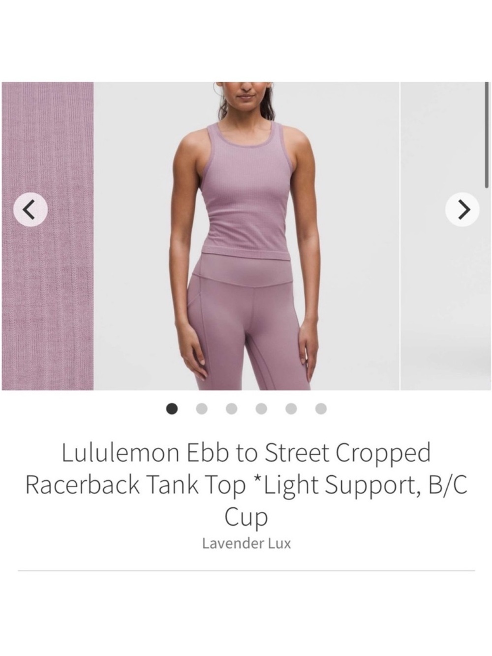 Lululemon Ebb To Street Cropped Racerback Ribbed Tank Top Lavender Lux Sz 10